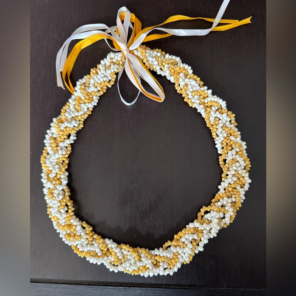 Yellow and White Mongo Shell Lei/Necklace - Aloha/Hawaiian